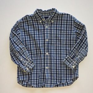 Boys Gap blue plaid button down shirt XS 4-5